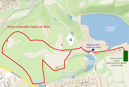 Mapa trasy na 3 km - běh / pochod